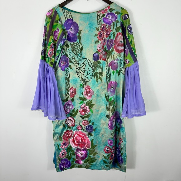 Boho Fairy Festival Bell Sleeve Dress Artistic Floral  Magnolia Pearl Style L - Picture 1 of 7